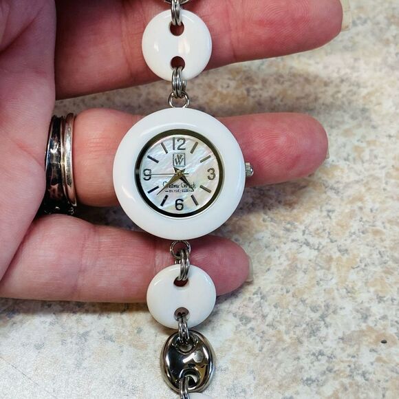 Victoria Wieck Women's White Onyx Watch, Mother of Pearl, Charm Bracelet, Silver - Picture 1 of 6